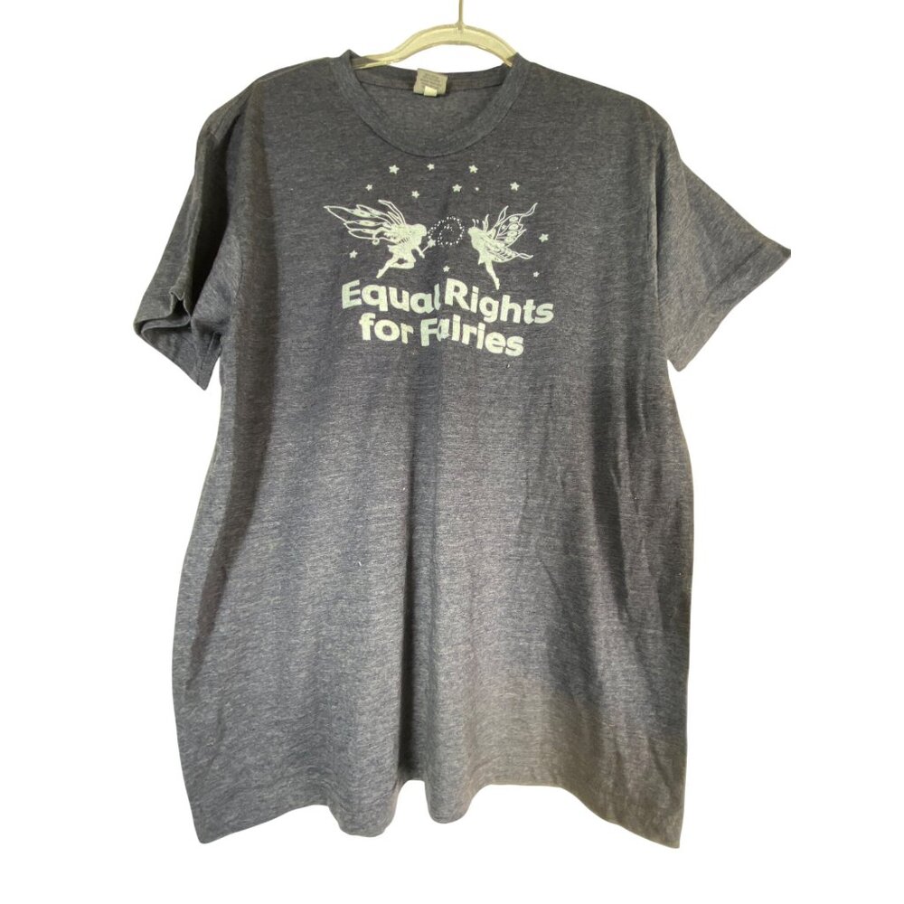 Vintage Equal‎ Rights For Fairies Large Graphic T-Shirt Charcoal Gray 1987 LGBTQ